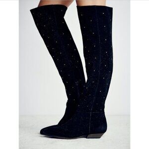 Free People Pioneer suede studded OTK thigh boots